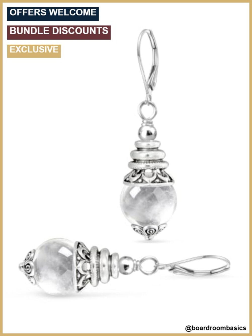10mm Natural Stone Boho Dangle Earrings Platinum Plated Silver French Hook